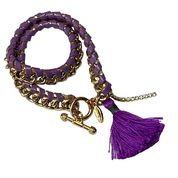 Rebecca Minkoff for Ettika Double Wrap Gold Chain Purple Leather Bracelet - Picture 3 of 9